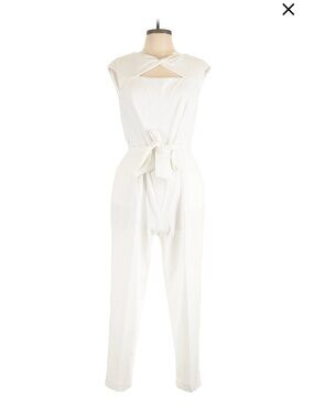 Calvin Klein White Sleeveless Jumpsuit with Twist Neck and Waist Tie